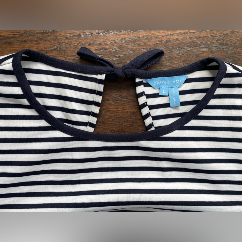 Draper James Sailor Stripe Ponte Shift Dress White & Navy Large - Picture 8 of 10